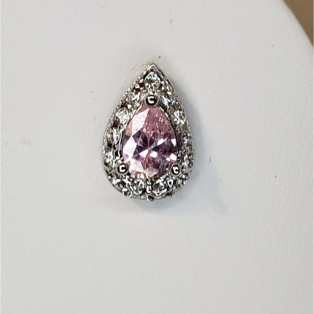 Pink sapphire and CZ pear shaped necklace, earrings and Ring, NEW